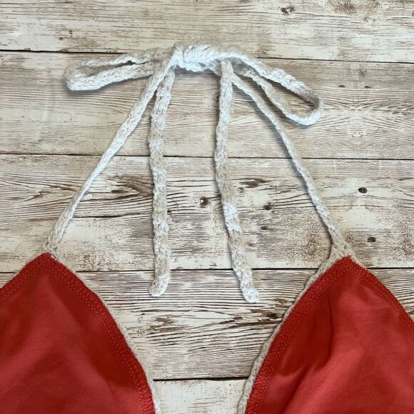 FOREVER 21 Crocheted Bikini Top XS/S Triangle Rainbow Granny Square Pink Orange - Picture 14 of 15